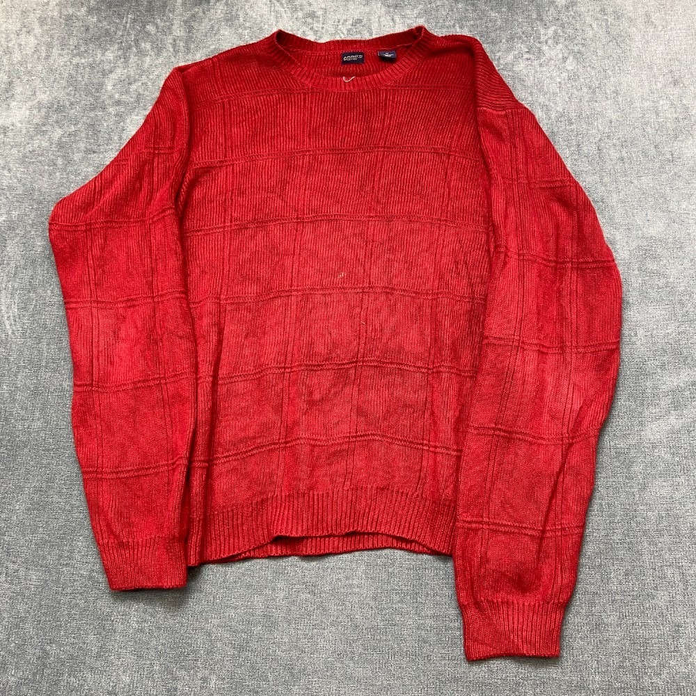 Arrow Sweater Mens Medium Red Windowpane Long Sleeve Knitted Winter Crew Neck - Picture 1 of 10
